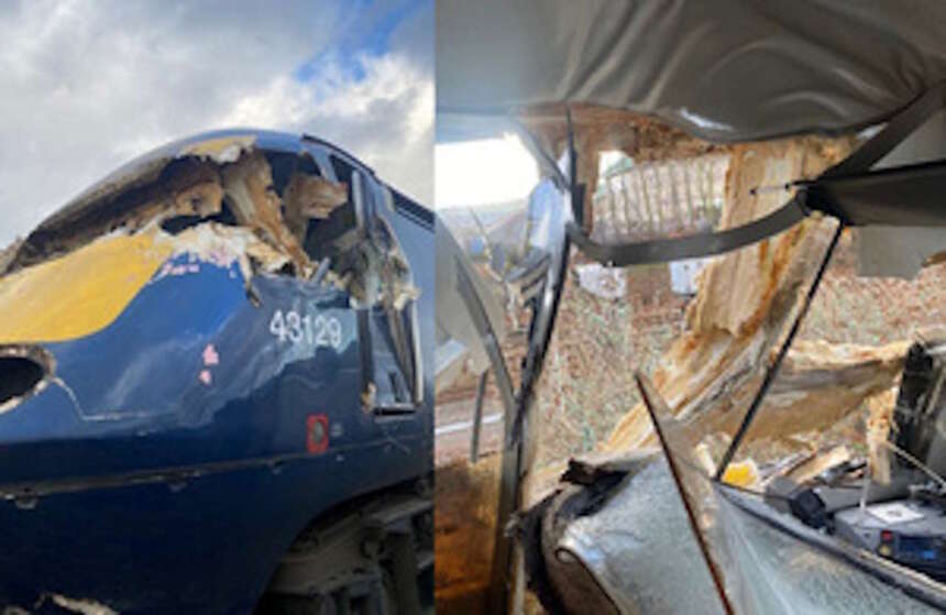 Damage to the driving cab sustained in the collision