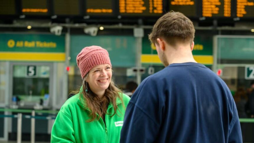 Samaritans volunteer chatting to a member of the public