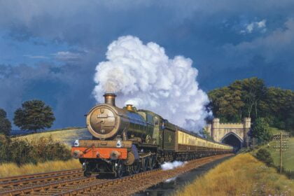6880 at-Twerton Tunnel from painting by Malcolm Root GRA. Credit: GWSR