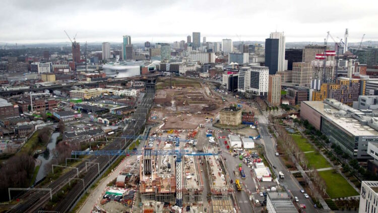 Aerial view of Curzon Street Station construction site. // Credit: HS2