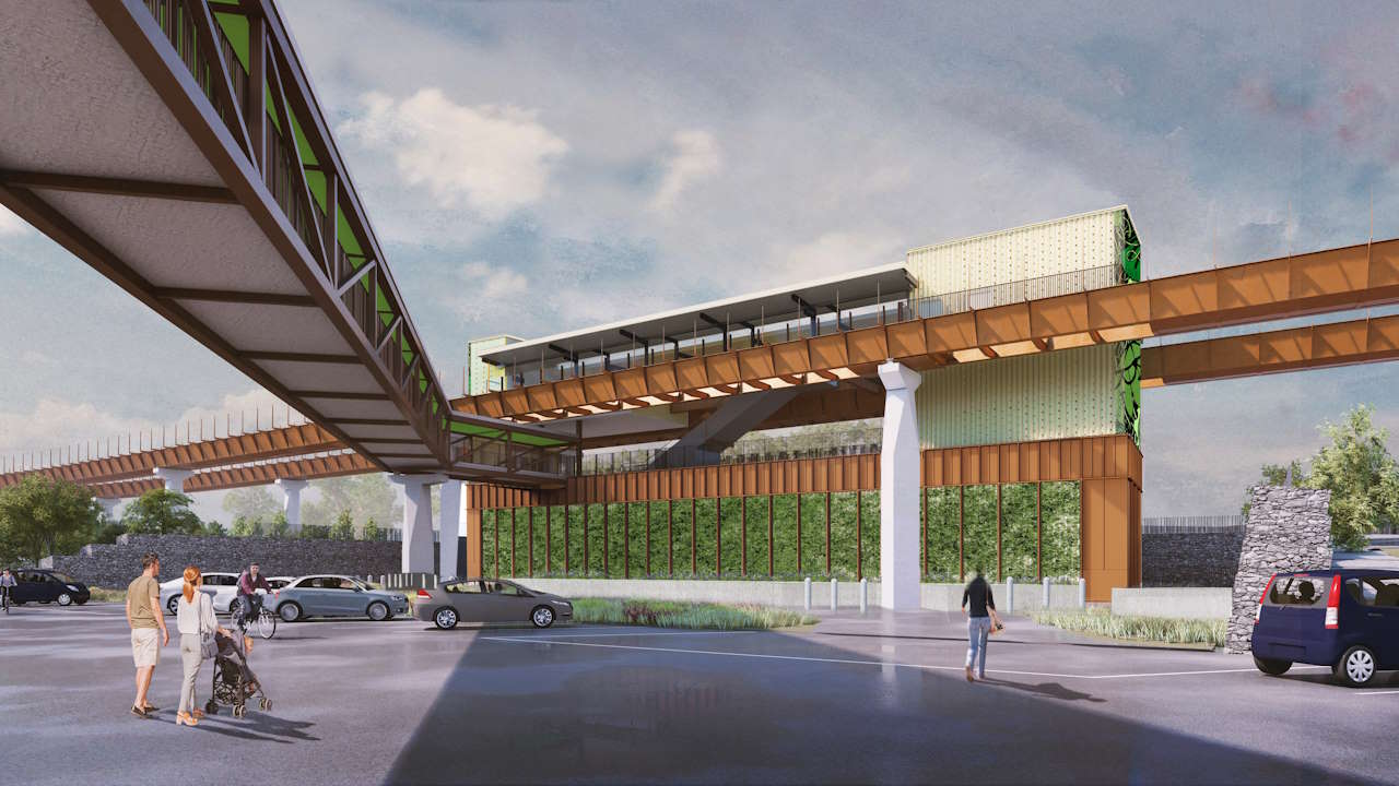 (higher res) Architect's impression of the Automated People Mover (APM) at HS2 Interchange Station. The People Mover will provide connectivity between Interchange Station and Birmingham Airport, Birmingham International Railway Station and the National Exhibition Centre (NEC).