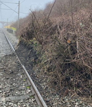 Landslip on the Rugby to Coventry line. // Credit: Network Rail