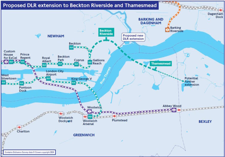 Map of the proposed Docklands Light Railway extension. // Credit: Transport for London