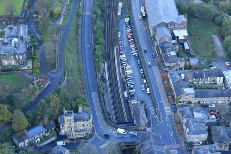 Birds Eye view of Mossley Station, Greater Manchester. Network Rail.