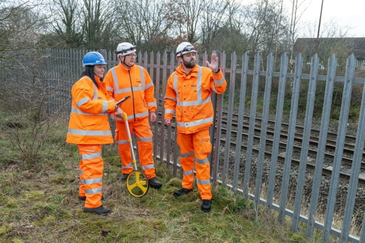 Network Rail staff carrying out survey work on the Aldridge station site