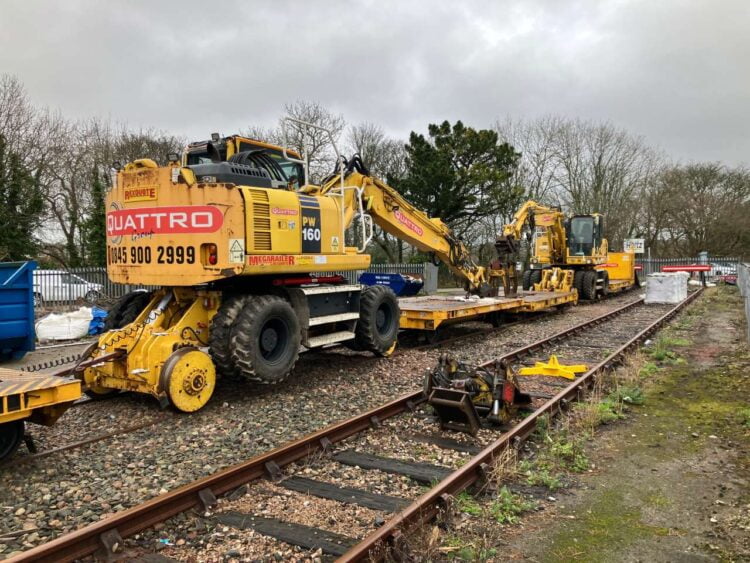 Road-rail vehicle at Truro depot to remove and lay track during work
