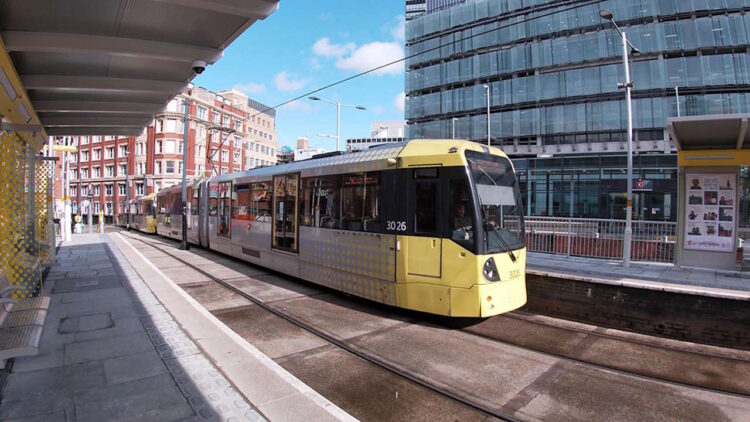 Metrolink tram at Shudehill. // Credit: Transport for Greater Manchester