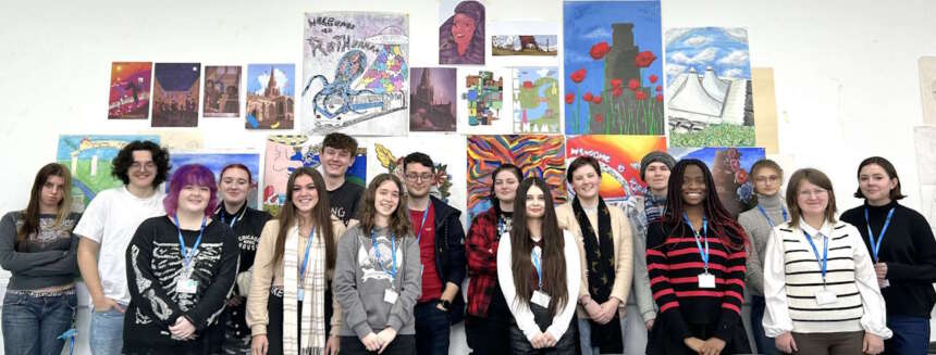 Rotherham college students with their artwork