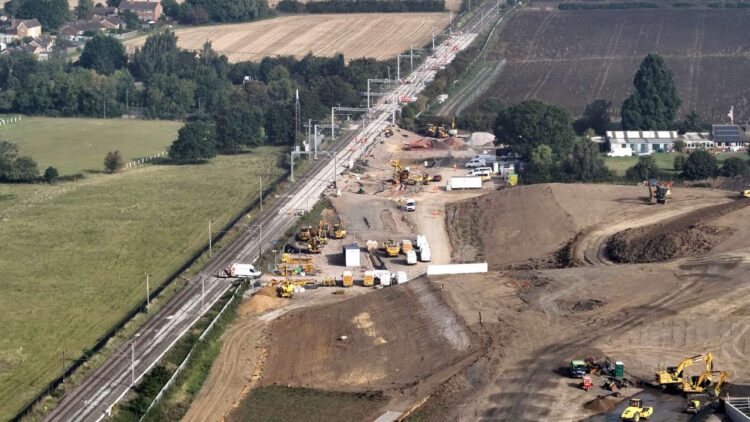 Aerial shot of the new rail freight connection in Northampton