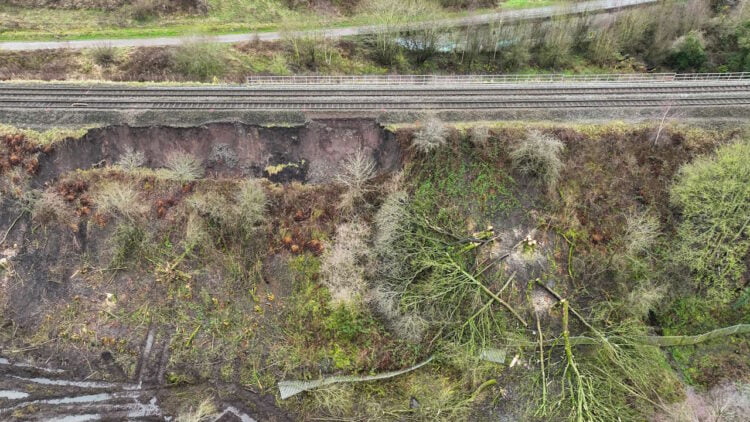 Aerial view of the landslip // Credit: Network Rail