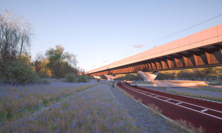 Artist Impression of HS2 Small Dean Viaduct from the A413 looking north -HS2 Ltd