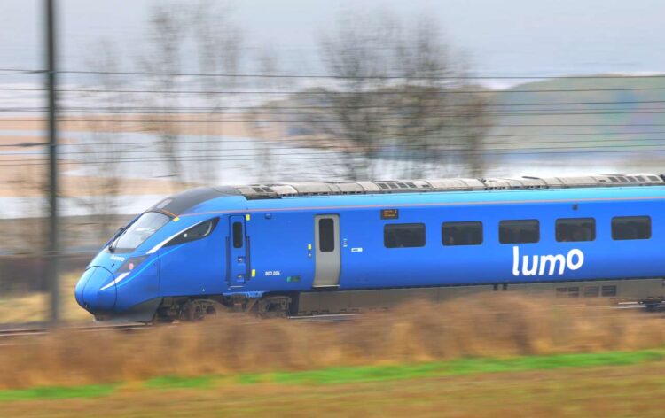 Lumo train 803 004 at speed on the ECML // Credit: Lumo