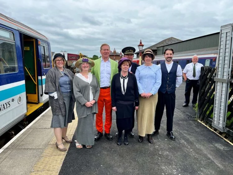 Michael Portillo with members of the Wensleydale Railway