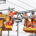 Overhead wires being installed. // Credit: Network Rail