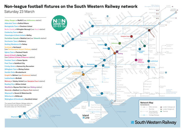 South Western Railway Non League Day map. // Credit: South Western Railway 