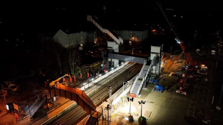 Aerial view of the installation work at Uddingston. // Credit: Network Rail