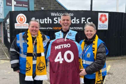 Representativies from Nexus and South Shields FC outside the 1st Cloud Stadium. // Credit: Nexus