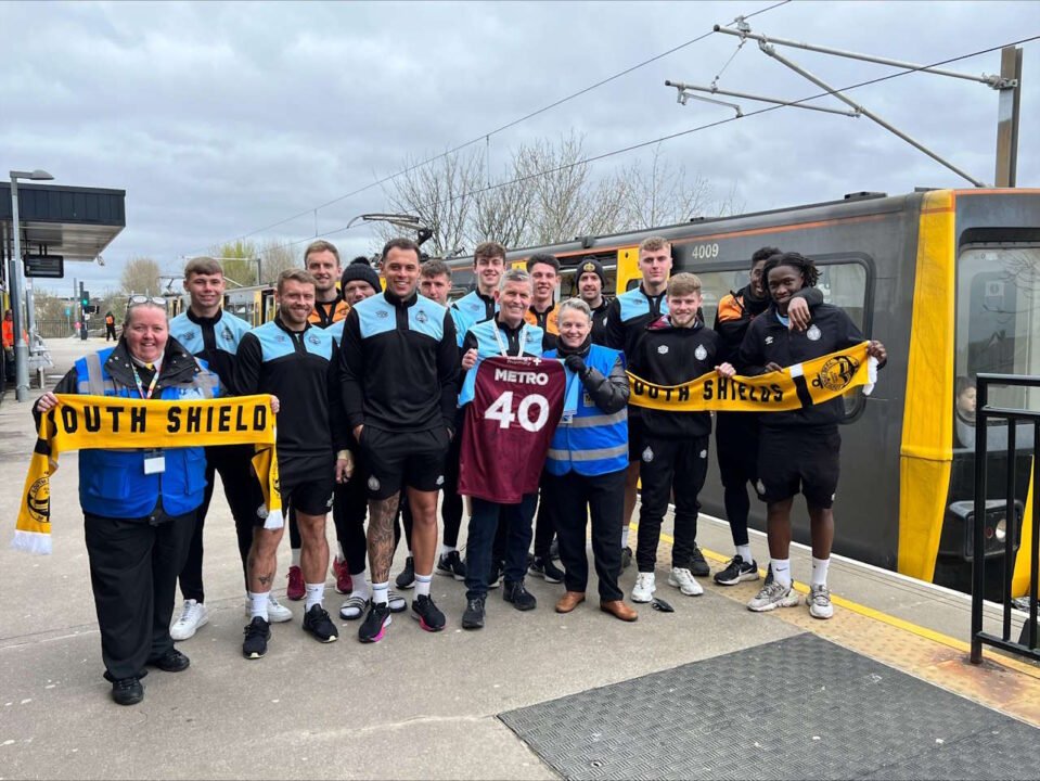 Nexus representatives and South Shields FC at Bede Metro Station. // Credit: Nexus