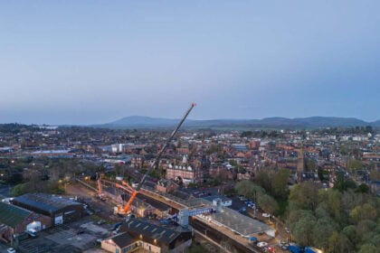 Installing the Access for All footbridge and lifts at Dumfries. // Credit: Network Rail
