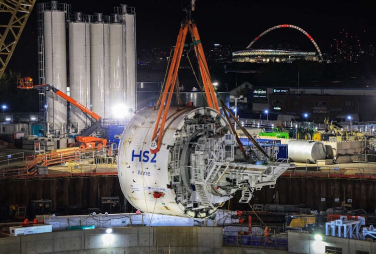 Middleshield of TBM Anne lifted into the Victoria Road Crossover Box. // Credit:HS2