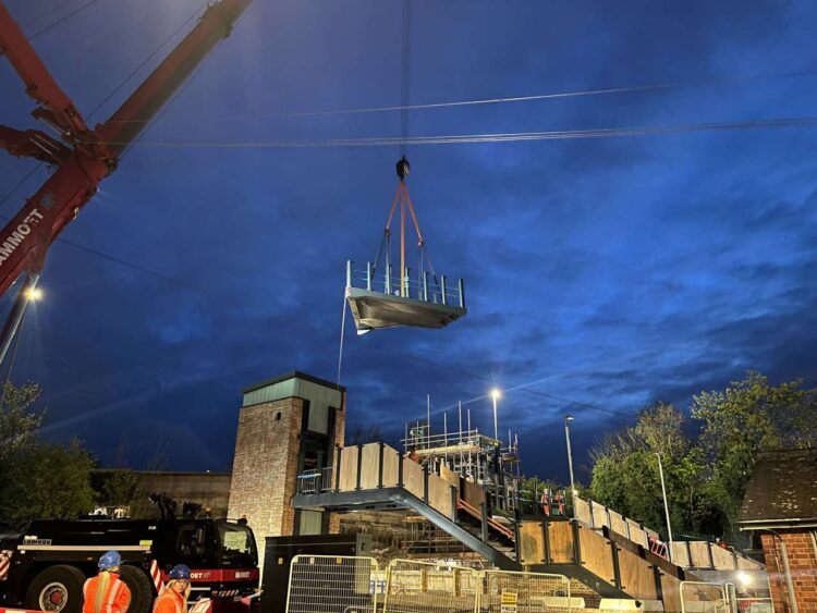 Part of Garforth bridge deck being craned into place // Credit: Network Rail