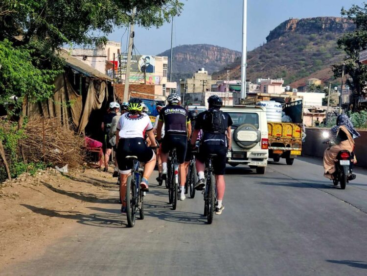 Avanti's Ride India team, negotiating traffic