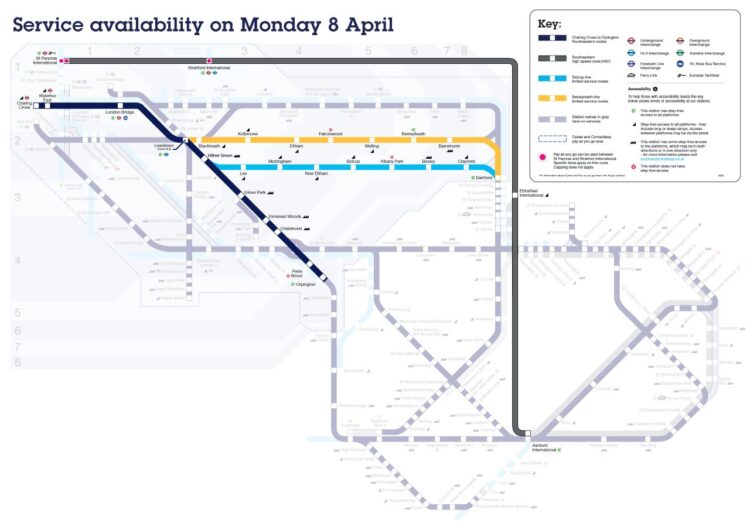 Southeasterns' Service Availability Map for 8th April 2024 - Southeastern