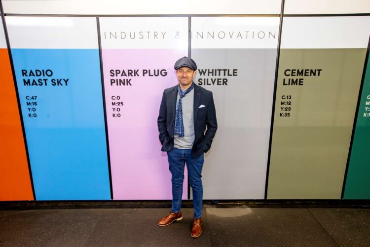 Stacey Barnfield with his Rugby Colour Palette Installation - Avanti West Coast