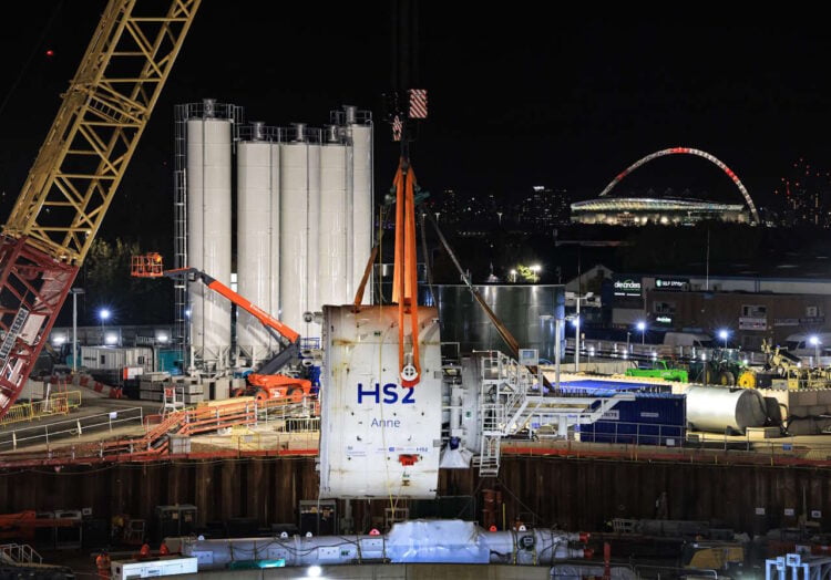 Middleshield of TBM Anne being lowered into the Victoria Road Crossover Box. // Credit:HS2