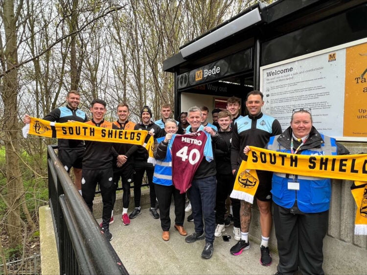 South Shields FC outside the Bede Metro Station. // Credit: Nexus