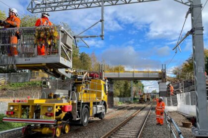 Network Rail engineers carry out wiring work on the Midland Main Line - Network Rail