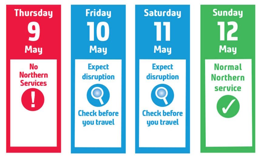 Northern - Strike Travel Advice Calendar - 9-12 May 2024. // Credit: Northern
