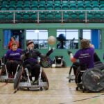 Wheelchair basketball players at Stoke Mandeville Stadium