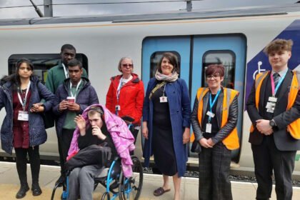 Students and staff at Stevenage station
