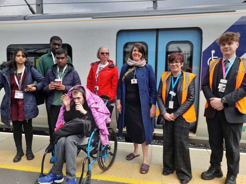 Students and staff at Stevenage station
