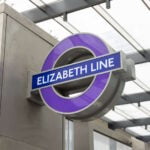 Close up of an Elizabeth line roundel at Paddington station. // Credit: Transport for London